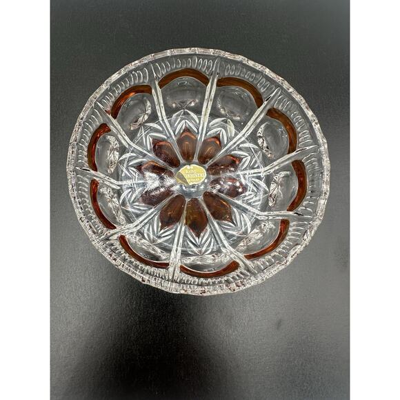 Amber Crystal Dish Echt Bleikristall Gepresst Rare Find Lead - Picture 2 of 8